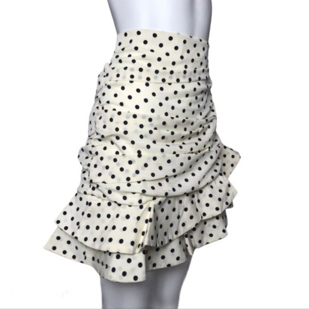 DRAPED RUCHED POLKA DOT SKIRT with RUFFLE HEM - Picture 3 of 10